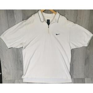 VTG Nike Polo Shirt Mens L Cream 1/4 Zip Swoosh Logo Golf Short Sleeve Trim #4